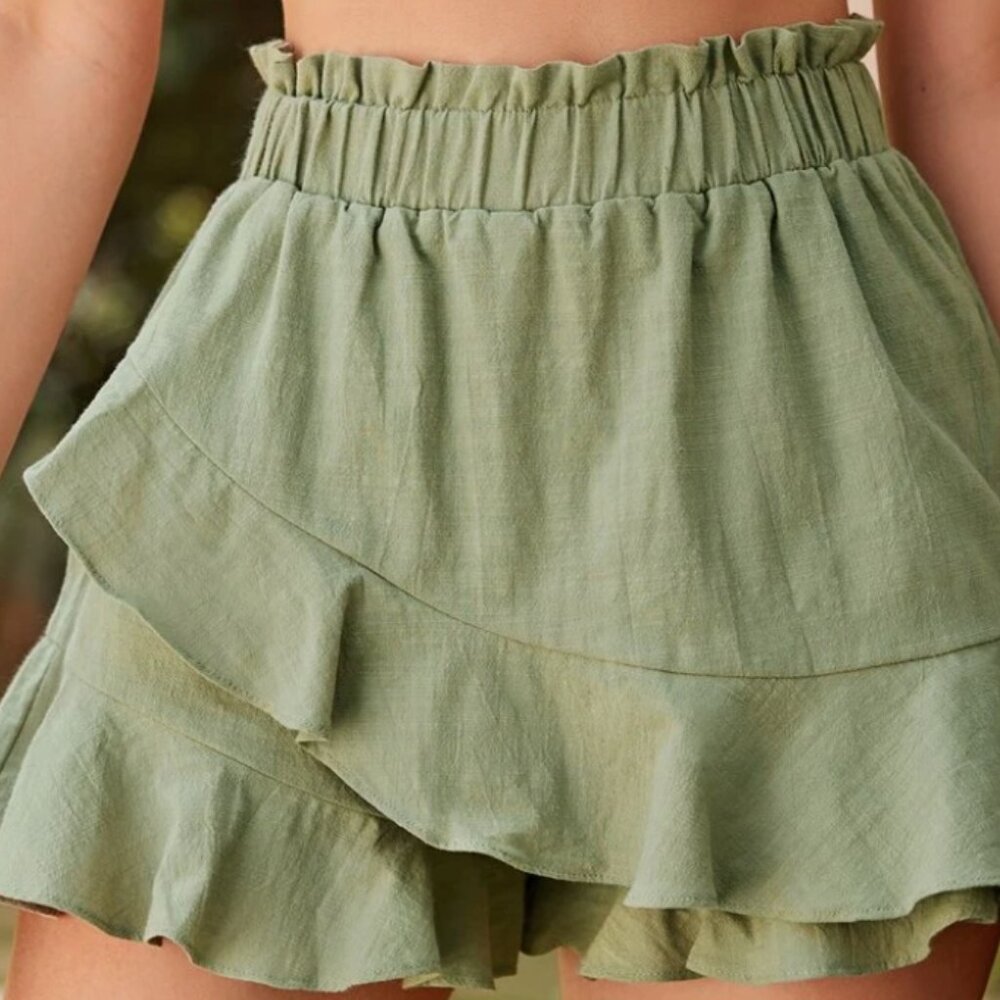 SHEIN VCAY Paperbag Waist Ruffle Trim Skort | Mint Green